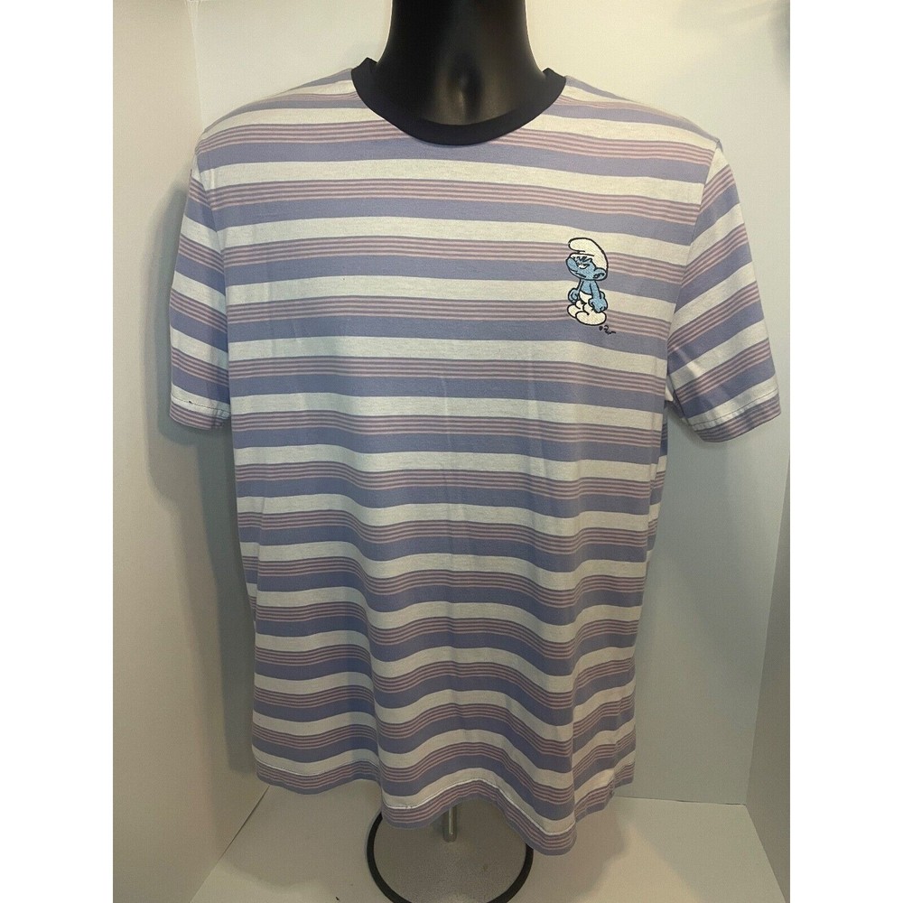 The Smurfs T Shirt Mens Large Colorful Striped Short Sleeve Crew Neck Retro